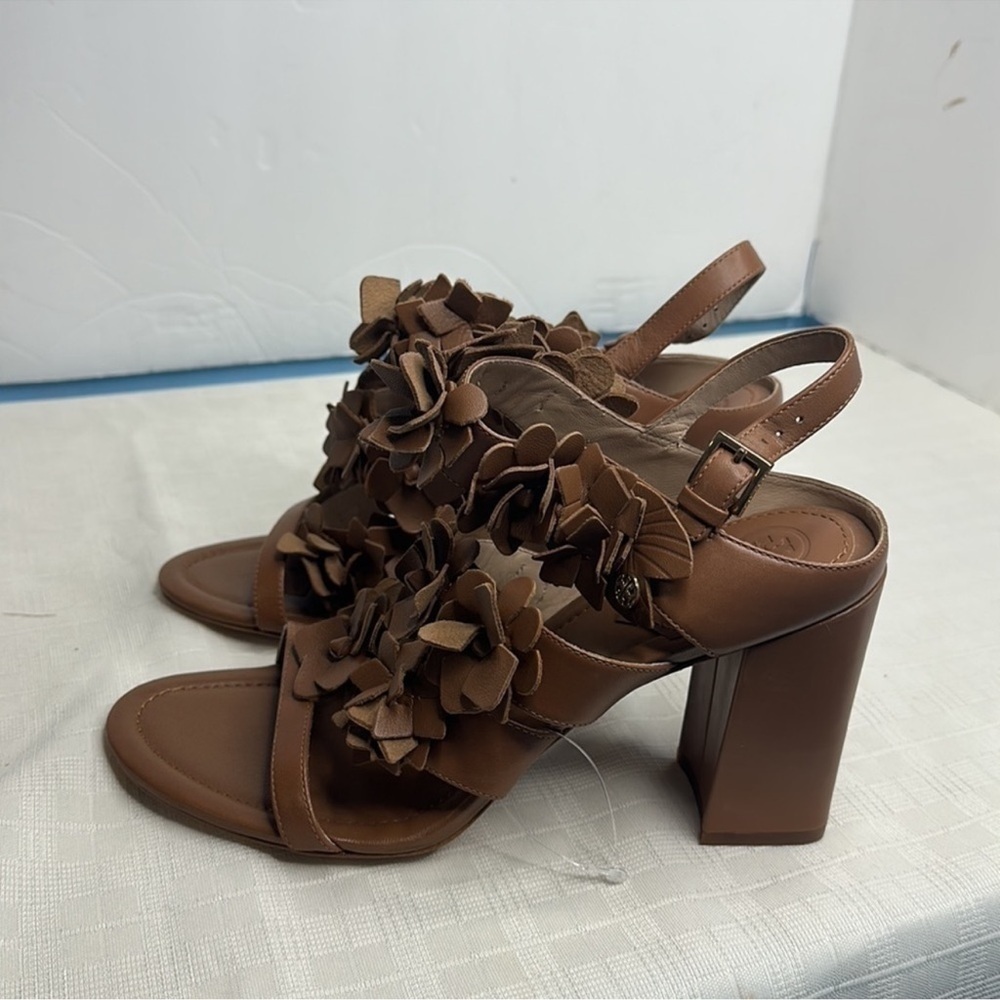 NWOB Tory Burch Women's Brown 65 mm Nappa Leather Blossom Heel Block Sandal 9.5 - Picture 8 of 16